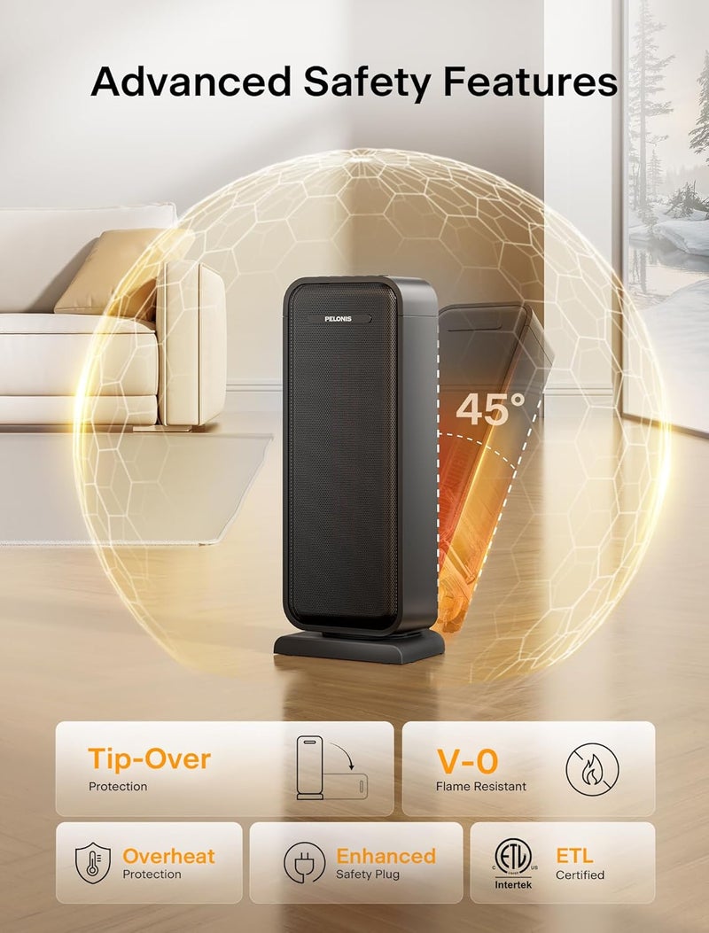 PELONIS 1500w Electric Space Heater for Indoor Use with Thermostat, Oscillation and Remote – Portable Ceramic Heater for Bedroom, Home and for Office Under Desk - Image 5